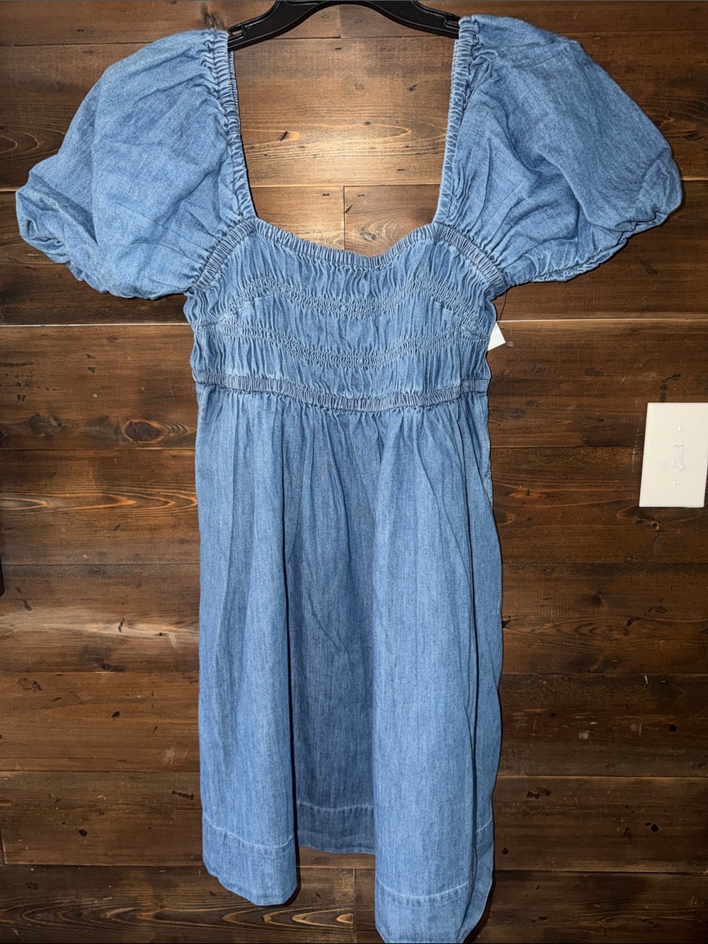 Smocked Puff-Sleeve Mini Dress in Light Denim Blue